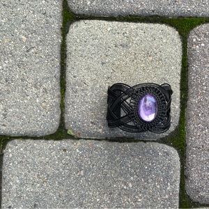 Black Mesh Goth Cuff with Purple Oval Center